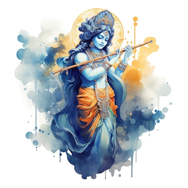 Ilustração da flauta de penas do deus indiano ou bansuri Ai Gerado