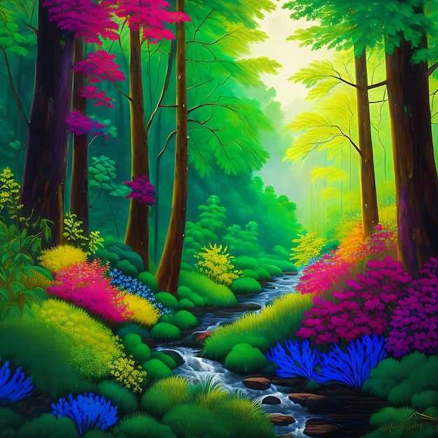 ilustração da floresta Imagem uma imagem de fundo vibrante capturando a beleza de uma floresta verdejante