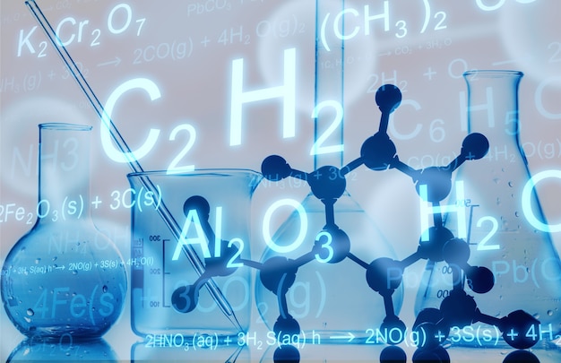 Ilustração da fórmula química da ciência e vidro da ciência