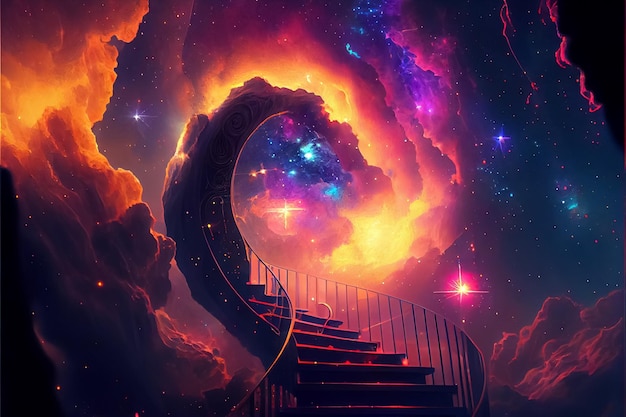Ilustração da galáxia portal e espaço cosmos em estrelas majestosas brilhantes ai