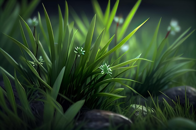 Ilustração da grama verde após a chuva fresca de primavera AI