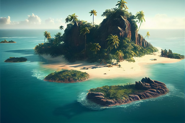 Ilustração da ilha no oceano Conceito de viagens e férias AI