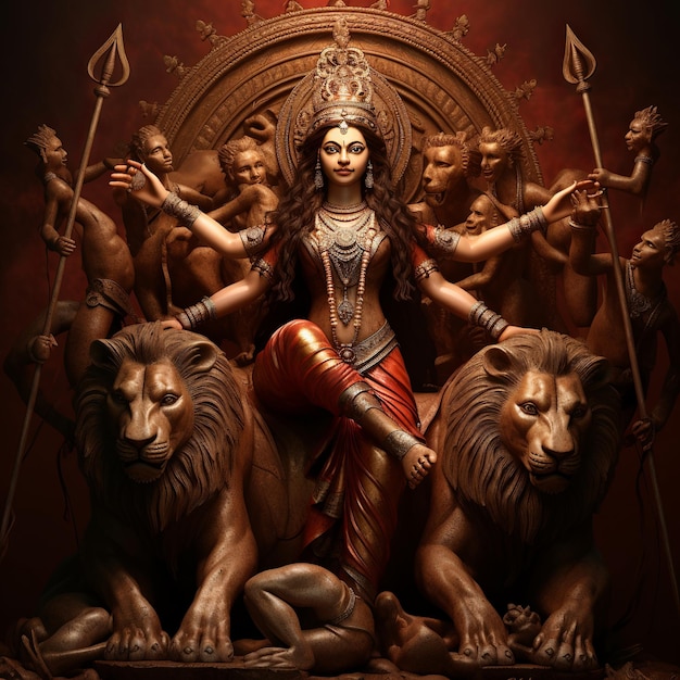 ilustração da imagem ultra realista de Maa Durga com dez mãos