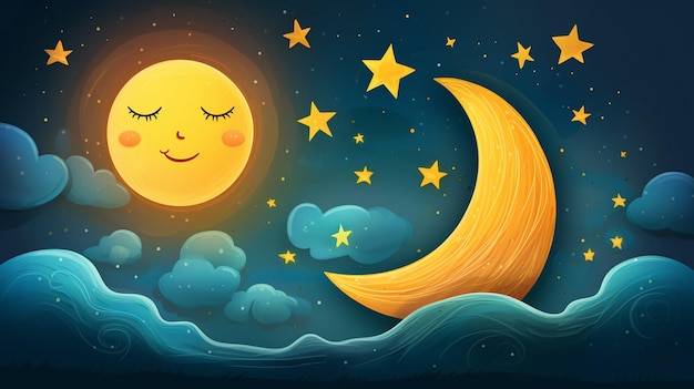 Foto ilustração da lua e das estrelas para crianças