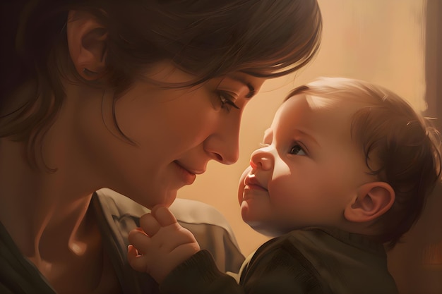 Ilustração da mãe com um bebê Dia das Mães Generative AI 3