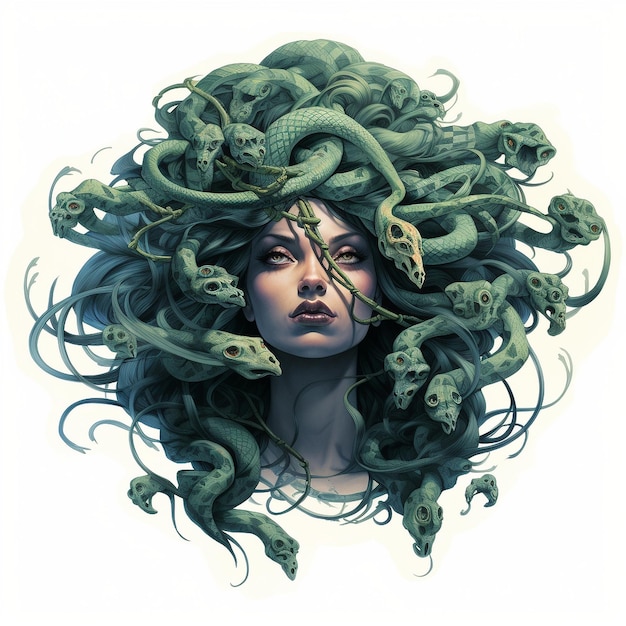 ilustração da Medusa e cobras em seu cabelo