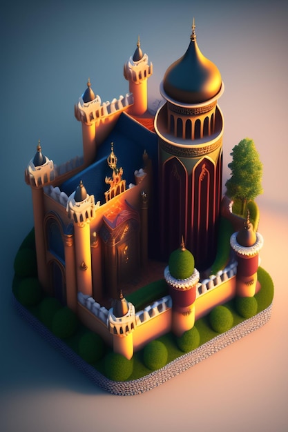 Ilustração da Mesquita Islâmica Eid al Adha Lanternas árabes e fundo islâmico História árabe 3d