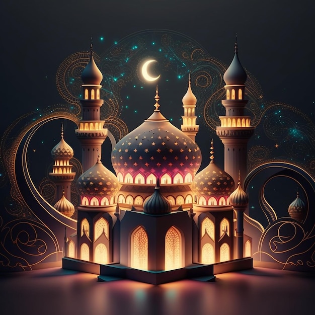 Ilustração da mesquita ramadan kareem eid mubarak