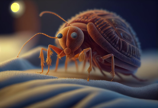 Ilustração da micrografia do ácaro de um carrapato microscópico no fundo da cama ai