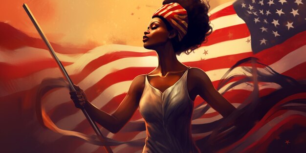 Foto ilustração da mulher africana em cores nacionais do dia da liberdade de áfrica dia da emancipação generativo a