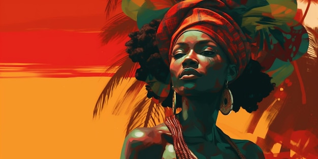 Ilustração da mulher africana em cores nacionais do dia da liberdade de África dia da emancipação generativo a