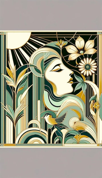 Ilustração da natureza em estilo Art Deco