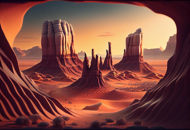 Ilustração da paisagem do deserto de Scottsdale Arizona nos EUA ao pôr do sol AI