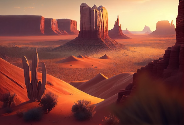 Ilustração da paisagem do deserto de Scottsdale Arizona nos EUA ao pôr do sol AI