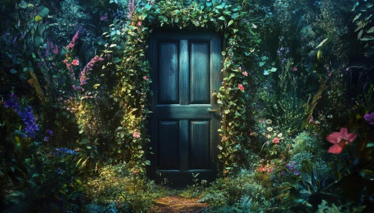 Foto ilustração da porta da floresta encantada
