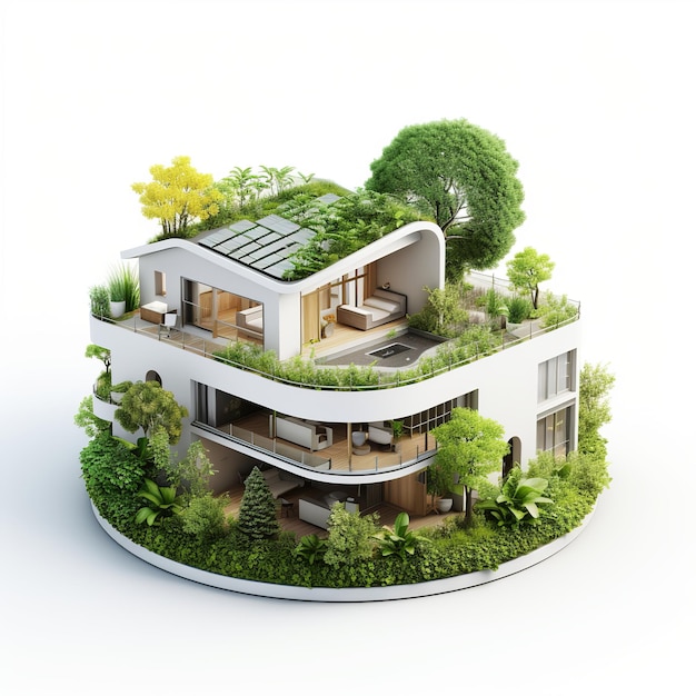 ilustração da renderização EcoFriendly House3D de um ambiente ecologicamente correto