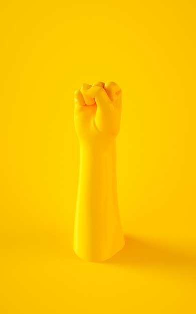 Ilustração da rendição 3d do punho amarelo da mão. partes do corpo humano. cena do conceito de poder para projetos de design gráfico.