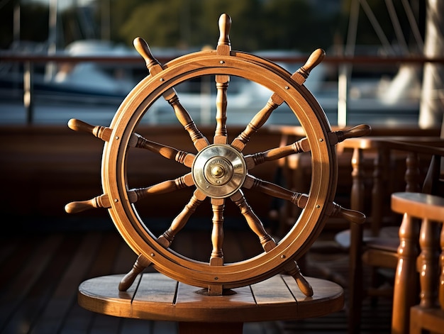 Foto ilustração da roda do navio em um barco