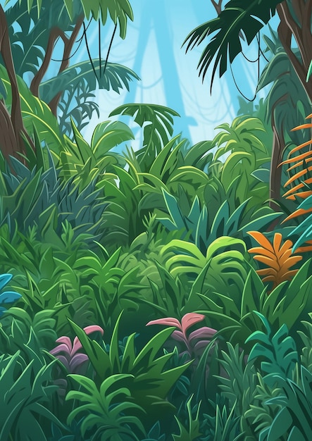 Ilustração da selva de fundo.