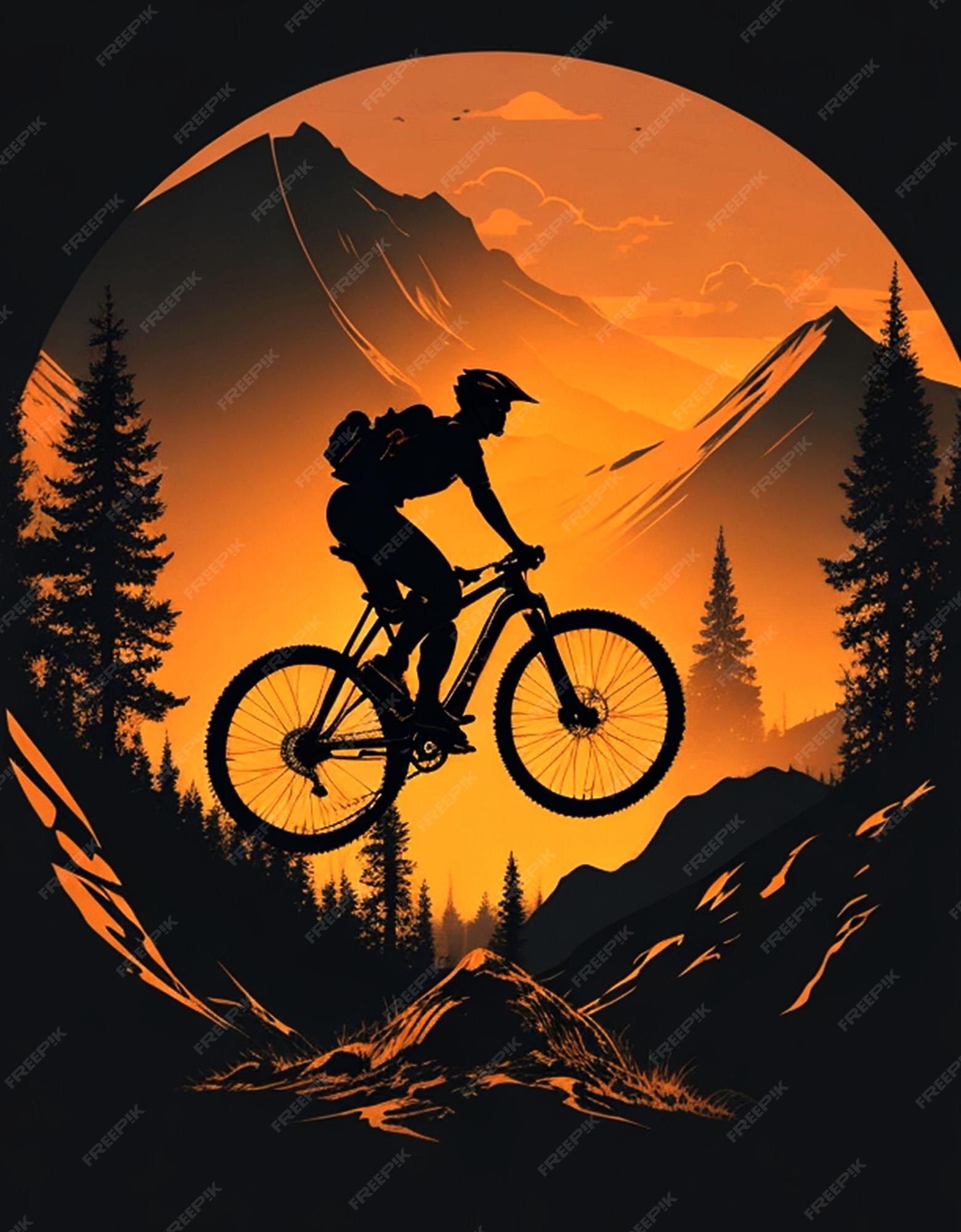 Silhueta De Um Ciclista Com Mountain Bike Ilustração Stock - Ilustração de  macho, adulto: 64848685