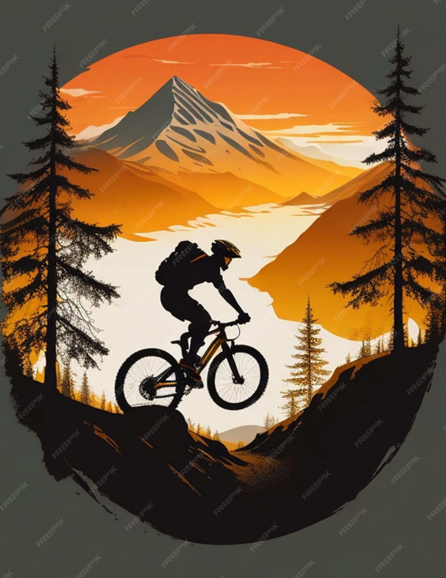 Silhueta De Um Ciclista Com Mountain Bike Ilustração Stock - Ilustração de  macho, adulto: 64848685