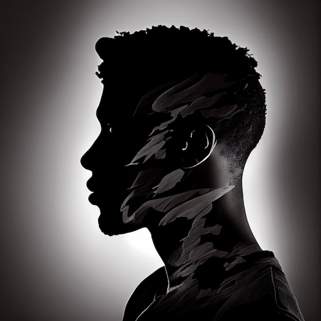 Foto ilustração da silhueta do homem negro criada pela tecnologia generative ai