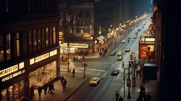 Ilustração da vida em Nova York na década de 1960 Ilustração fotorrealista digital Ruas de Nova York