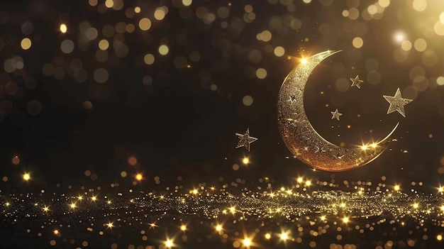 ilustração das estrelas da lua e da mesquita para um fundo ou bandeira para receber o mês de Ramad