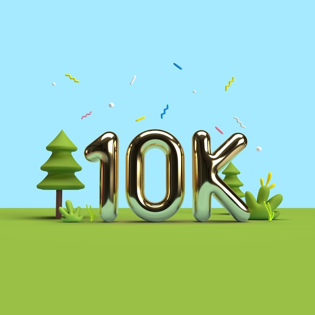 Ilustração de 10k 10000 seguidores obrigado 3d render conceito mínimo