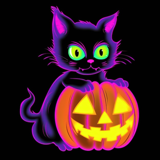 Ilustração de abóbora de Halloween de gato de néon