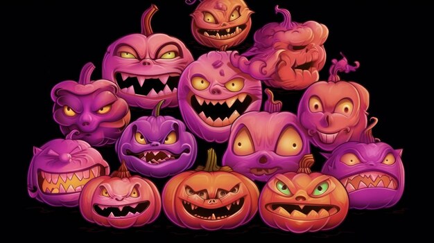 Foto ilustração de abóboras de halloween em cores rosa escuro