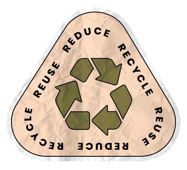 Foto ilustração de adesivo de reciclagem png reutilização reduzir o texto de reciclar em textura de papel amassado