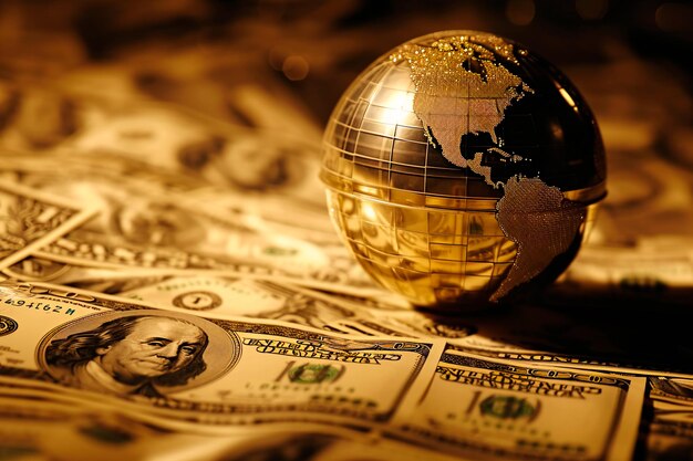 Foto ilustração de alta definição do comércio global que retrata o rápido movimento de dinheiro ao redor