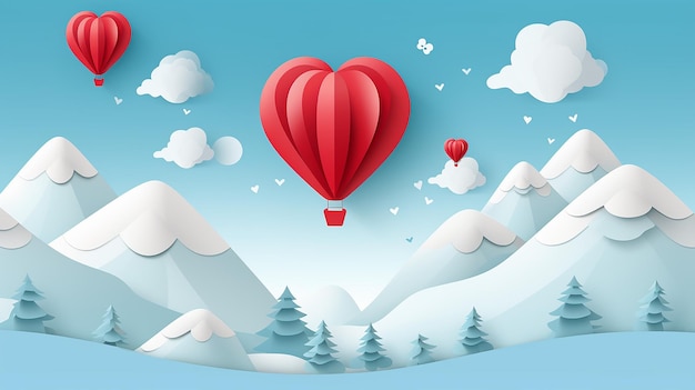 ilustração de amor e dia dos namorados com balão e nuvens