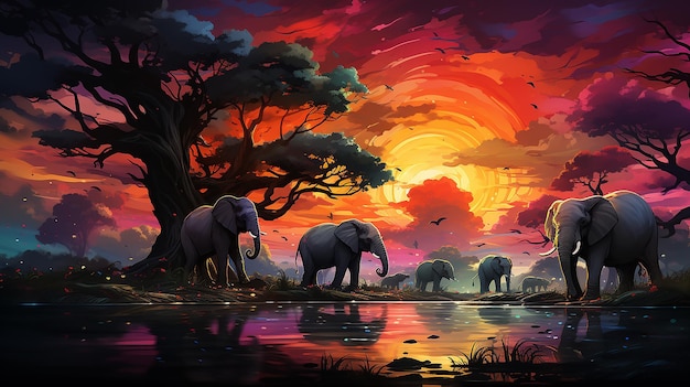 ilustração de animais no fundo do arco-íris