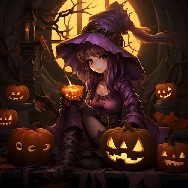 Ilustração de anime de uma postagem engraçada nas redes sociais para um evento de festa de Halloween