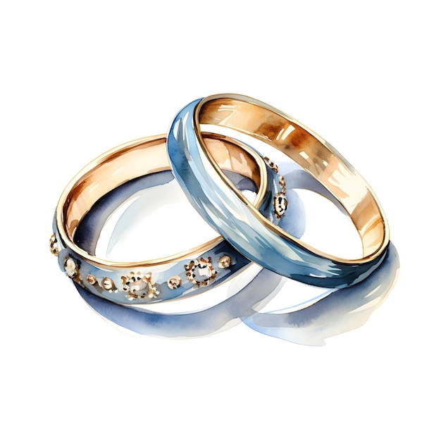 ilustração de aquarela anéis de casamento casal colorido isolado em fundo branco