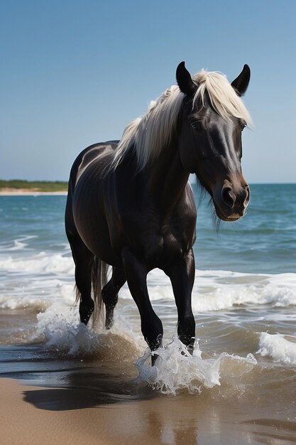 ilustração de aquarela animal de cavalo à beira-mar