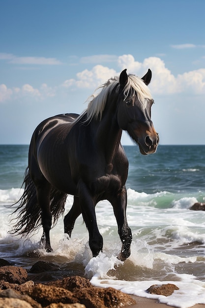 ilustração de aquarela animal de cavalo à beira-mar