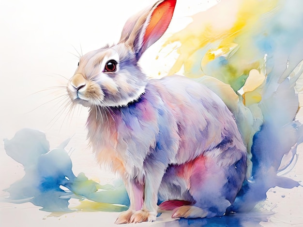 Ilustração de aquarela de animais Pintura colorida de um coelho