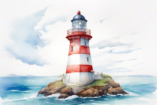 Ilustração de aquarela de farol no mar