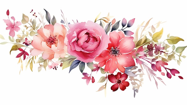 Ilustração de aquarela de flores Composição manual Belíssima aquarela floral