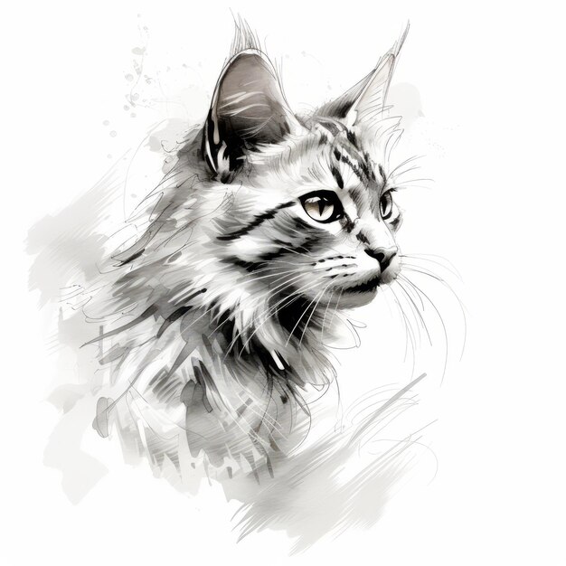 Ilustração de aquarela de gato Sable com estilo Zbrush