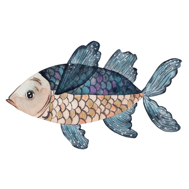 Ilustração de aquarela de peixe isolada em fundo branco