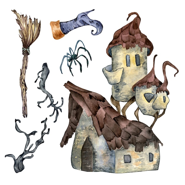 Ilustração de aquarela de torre caprichosa de Halloween isolada em branco