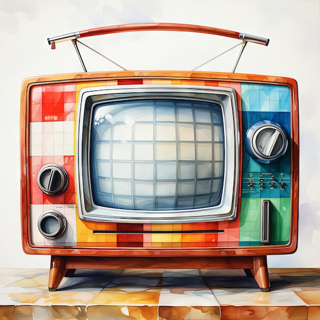 Foto ilustração de aquarela de uma tv vintage