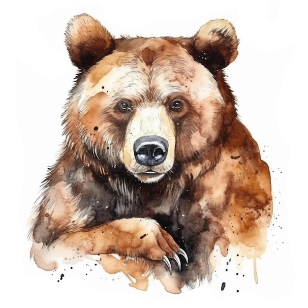 Ilustração de aquarela de urso Animal selvagem da floresta Retrato Para criar pôsteres adesivos cartões postais imprime sublimações geradas por IA