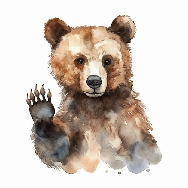Ilustração de aquarela de urso Animal selvagem da floresta Retrato Para criar pôsteres adesivos cartões postais imprime sublimações geradas por IA