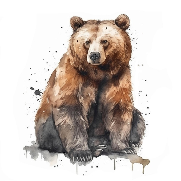 Ilustração de aquarela de urso Animal selvagem da floresta Retrato Para criar pôsteres adesivos cartões postais imprime sublimações geradas por IA