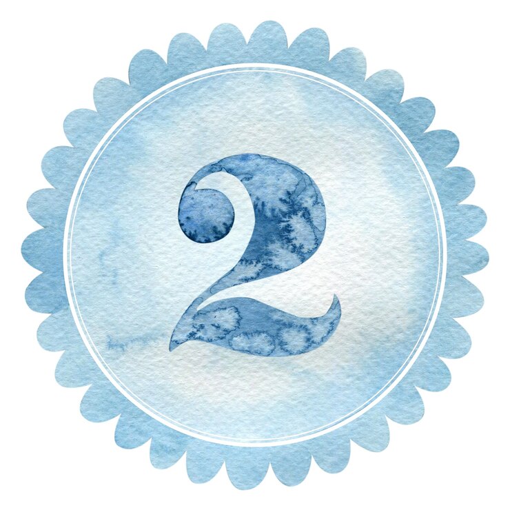 Foto ilustração de aquarela do número 2 azul do marco mensal do bebê